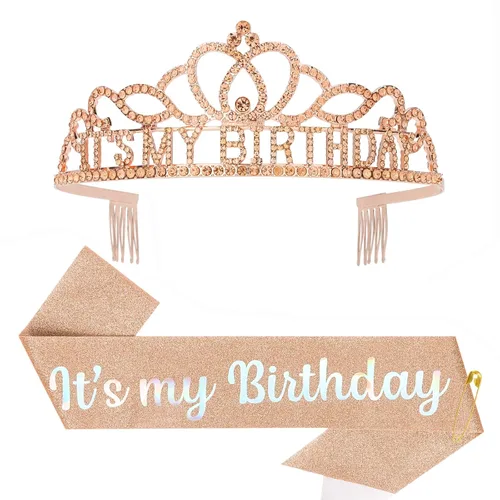 Vista 23 de Corona de cumpleaños plateada, banda con purpurina para cumpleaños, tiara para fiestas y decoraciones