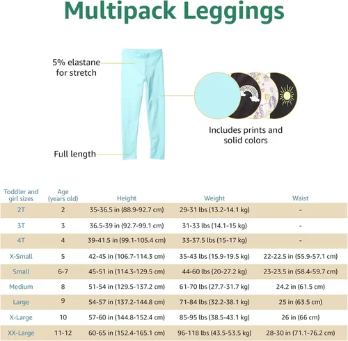 Vista 5 de Tienda Essentials Girls and Toddlers' Leggings (Previously Spotted Zebra), Multipacks