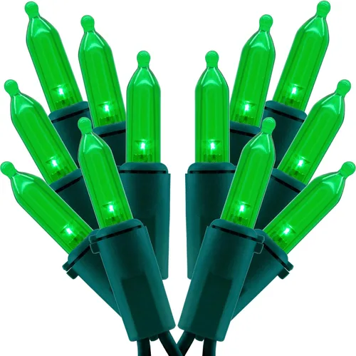 Vista 12 de Juego de 200 luces LED de Navidad, paquete de 2 juegos de 25 pies de 100 luces LED de alambre verde (naranja)