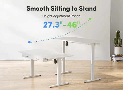 Vista 47 de FEZIBO Escritorio eléctrico de altura ajustable con cajón, tablero de 48 x 24 pulgadas, marco negro/parte superior negra