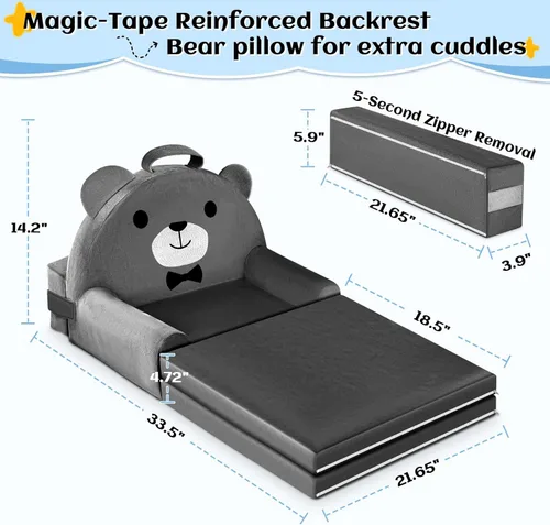 Vista 7 de Sofá Cama Infantil ORWIPO con Funda Desmontable y Lavable y Respaldo con Cinta Adhesiva – Silla Plegable para Niños Pequeños, Cómodo Mobiliario