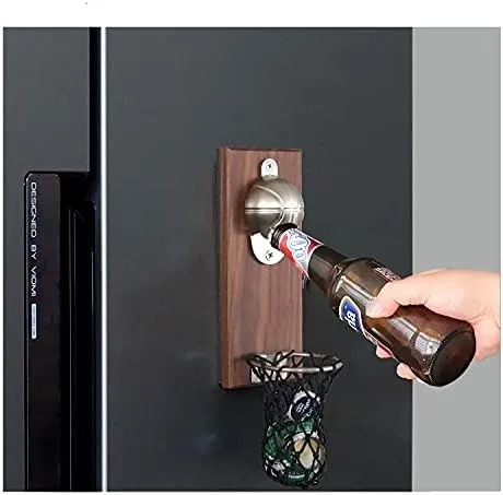 Vista 4 de Abrebotellas estilo baloncesto, abrebotellas de cerveza, montado en la pared, imán de nevera magnético, abrebotellas con una sola mano.