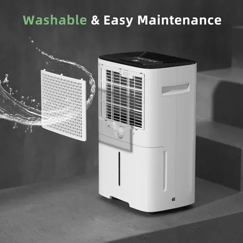 Vista 7 de HOGARLABS Deshumidificadores inteligentes para el hogar y sótanos, con 3 modos de funcionamiento, protección contra desbordamiento, deshumidificador