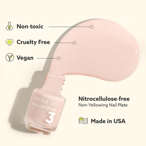 Vista 6 de Dazzle Dry Mini Kit Sistema de 4 Pasos - Cuarzo Rosa, una flor de melocotón claro con rubor rosa. Crema Semisheer (Kit de 5 Piezas/5 Manicuras)