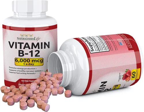 Vista 3 de NaturalisimoLife Vitamina B12 6,000 mcg - Pepitas de sabor fresa de disolución rápida - 60 nuggets, sin OMG, vegano, sin gluten