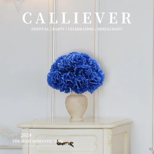 Vista 6 de Flor de clavel artificial, 50 cabezas de flores sintéticas de seda azul con Azul Oscuro