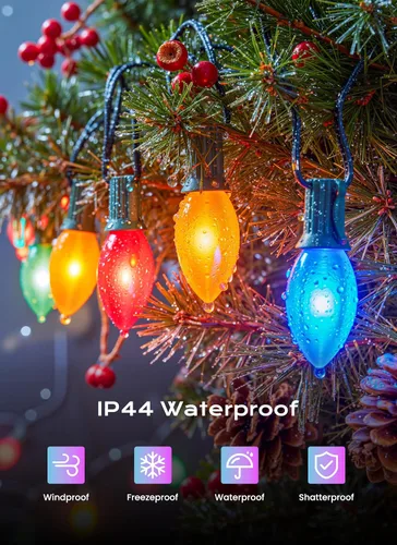 Vista 5 de Brightown C9 luces LED de Navidad para exterior, 7.62 m 7.62 luces de cadena multicolores conectables C9 para árbol de Navidad, patio, tejado Varios