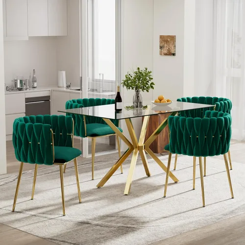 Vista 14 de Juego de comedor moderno de vidrio de lujo de 5 piezas, juego de comedor rectangular minimalista para 4, juego de mesa de cocina de vidrio