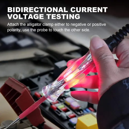 Vista 6 de Probador de circuito automotriz de bombilla LED premium, luz de prueba de 6-24 V con cable de resorte extendido de PU de 135 pulgadas, probador