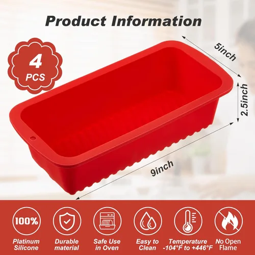 Vista 2 de Willinglong 4 moldes rectangulares de silicona para hornear de 9 x 5 pulgadas, moldes antiadherentes para hornear, mini molde para tartas, pan