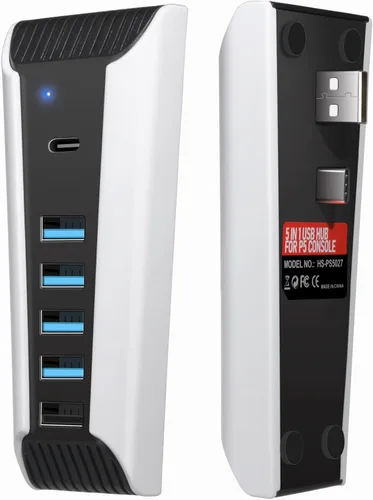 AQIDAP Hub USB de 5 puertos para PS5 cargador USB de alta velocidad de expansión compatible con consola de juegos Playstation 5 con 4 USB 1 puerto