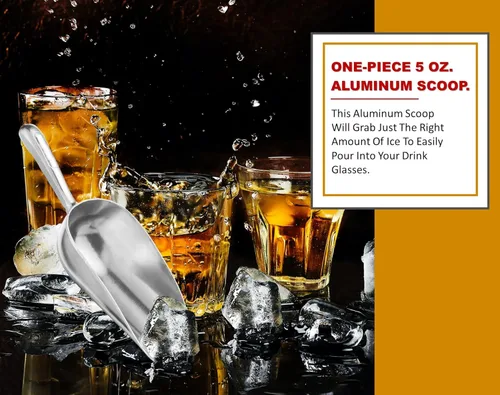 Vista 4 de Cuchara de aluminio fundido, 5 onzas, fondo redondo, pequeña cuchara de hielo para uso multiusos, con mango de ranura para dedos