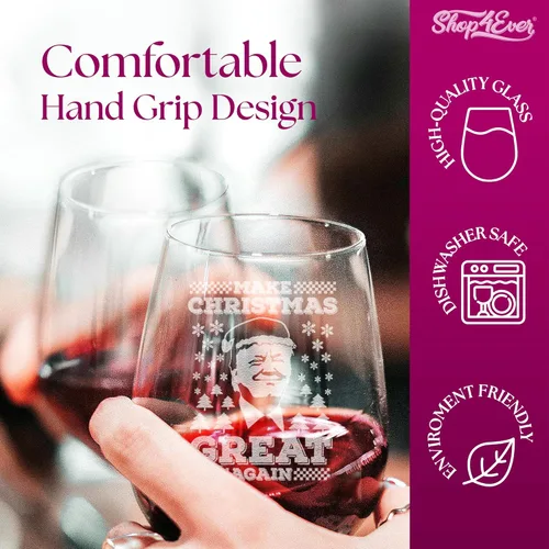 Vista 4 de shop4ever Donald Trump Make Christmas Great Again - Copa de vino grabada sin tallo, 15 onzas, regalo político