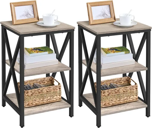 Vista 10 de Yaheetech - Mesa auxiliar de sala de estar, mesa lateral de 3 niveles con estantes de almacenamiento para oficina en casa, mesas de sofá de diseño X