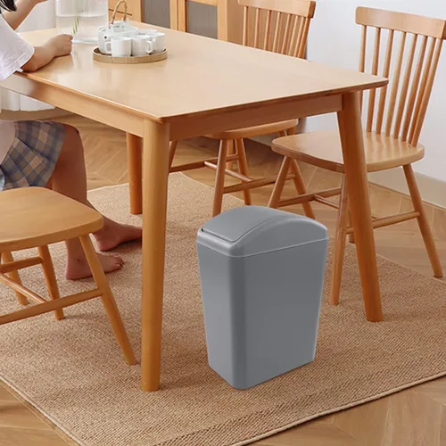 Vista 5 de Wekioger Cubo de basura con tapa abatible de 4.2 galones/16 litros, cubo de basura de plástico gris para cocina, 1 paquete