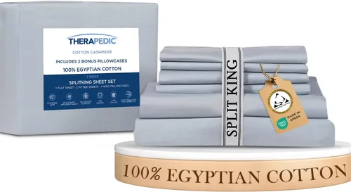 Vista 16 de Therapedic Juego de sábanas Queen de 6 piezas 100% algodón egipcio, satén naturalmente refrescante y transpirable, lavado suave preencogido, sábana