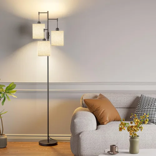 Vista 8 de SIBRILLE Lámpara de pie regulable, lámpara de pie industrial de granja con elegante jaula y 3 bombillas LED de 1000LM, lámpara de pie alta y negra