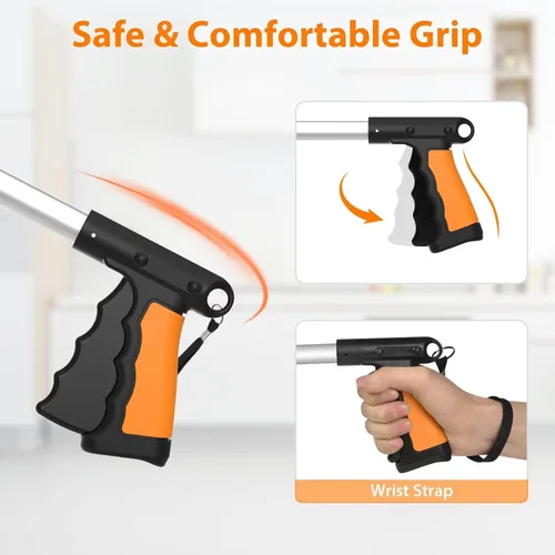 Vista 5 de Paquete de 2 herramientas de agarre extra largas de 43 pulgadas, herramienta de recogida plegable con mandíbula giratoria de 360° + imanes