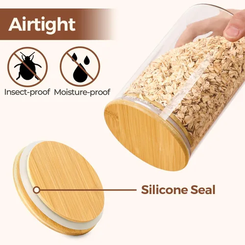 Vista 7 de ComSaf Juego de 9 tarros de vidrio para almacenamiento de alimentos de 0.6 cuartos de galón, recipientes de almacenamiento de vidrio transparente