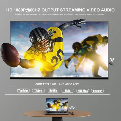Vista 2 de Transmisor y receptor inalámbrico HDMI, adaptador de pantalla inalámbrico 4K HD y 2.4G y 5G, kit extensor HDMI compatible con USB C Streaming Video