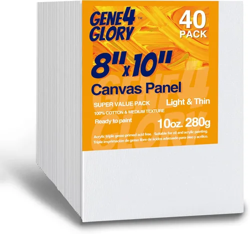 Lienzos para pintar de gran valor de 8 x 10 pulgadas, paquete de 40 tableros de lienzo en blanco para artistas, paneles de lienzo de pintura al óleo