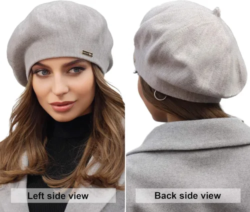 Vista 3 de Braxton Tan - Boinas de punto marrón de lana con forro cálido sombrero de París francés para mujer Café Light Coffee