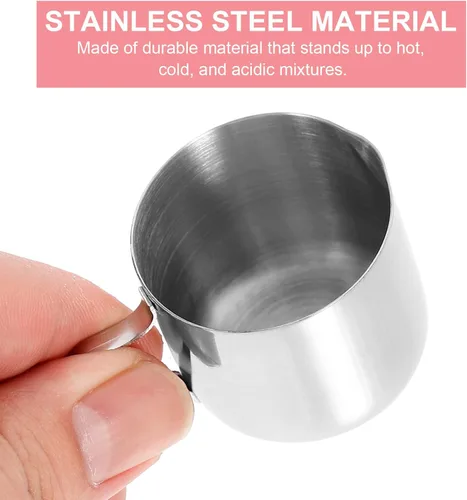 Vista 3 de Luxshiny Jarra de espuma de leche de acero inoxidable, taza de salsa de 1 oz, mini crema con mango de boquilla para café, latte, arte, hogar, cocina