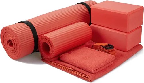 Vista 11 de BalanceFrom 7-Piece Yoga Set with 71x24x0.5 Inches Extra Thick Mat and Carrying Sling – Includes 2 Blocks, Stretch Strap, 2 Towels, and Knee Pad for