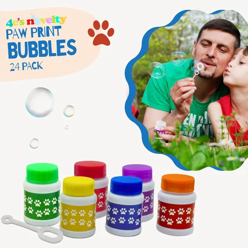 Vista 3 de Paquete de 24 botellas de burbujas con estampado de patas, mini burbujas de 1 onza líquida, recuerdos de fiesta de perro de patas, rellenos