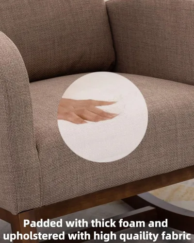 Vista 15 de Silla mecedora para guardería, silla tapizada para guardería con tela transpirable para dormitorio, sala de estar, color beige