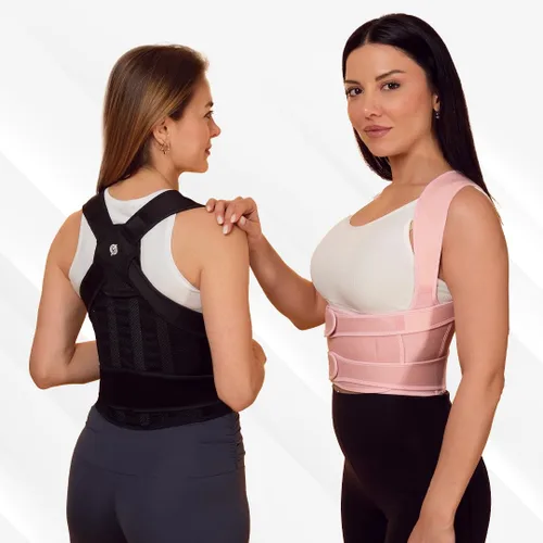 Vista 2 de Corrector de postura de espalda para hombres y mujeres, ajustable, transpirable, mejora la postura, reduce el dolor de cuello y espalda, diseño