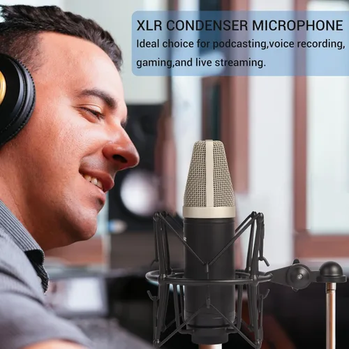 Vista 6 de SUUNTOK Micrófono de condensador XLR, kit de micrófono cardioide profesional de diafragma grande para grabación con montaje de choque, para estudio