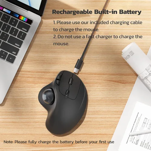 Vista 5 de Nulea M501 Ratón Trackball Inalámbrico, Recargable Ergonómico, Control Fácil con el Pulgar, Seguimiento Preciso y Suave, Conexión de 3 Dispositivos