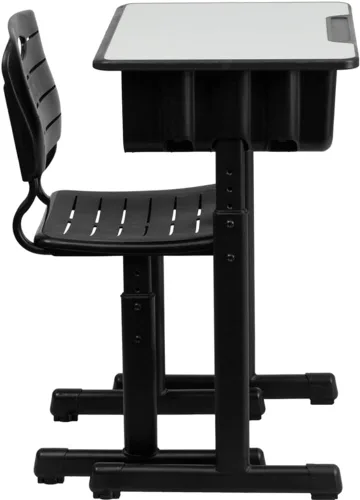 Vista 4 de Flash Furniture Escritorio y silla para estudiantes de altura ajustable con marco de pedestal negro
