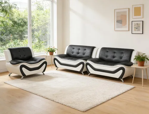 Vista 54 de Sofá seccional de cuero negro, juego de muebles de sala de estar, juego de 2 piezas de sofá moderno para sala de estar, apartamento, oficina, negro#1