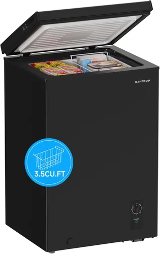 BANGSON Congelador de Cofre de 3.5 Pies Cúbicos, Congelador Profundo Compacto con Canasta Removible, Termostato Ajustable, Ahorro de Energía, Mini