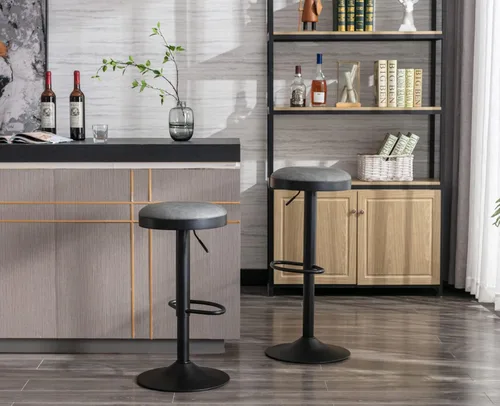 Vista 22 de CIMOTA Juego de 2 taburetes de bar redondos giratorios con espalda descubierta ajustable, taburete de bar moderno industrial para cocina, hogar
