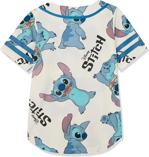Vista 2 de Disney Camiseta de béisbol Lilo & Stitch y Angel para niñas, camisa clásica de malla con botones