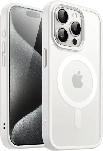 Vista 34 de JETech Funda magnética mate para iPhone 15, color negro Compatible con MagSafe, parte trasera mate translúcida, protección delgada a prueba