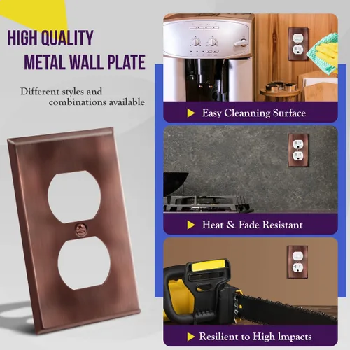 Vista 4 de ENERLITES Placa de pared de metal para receptáculo dúplex, tapa de salida de acero inoxidable, resistente a la corrosión, tamaño estándar de 1