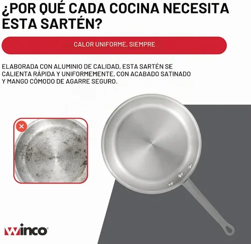 Vista 7 de Winco Sartén/sartén de aluminio de 8 pulgadas, acabado satinado