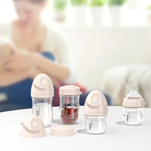 Vista 2 de Gulicola Biberón de vidrio pequeño natural de 3 onzas, pezón de flujo muy lento, 1 paquete - Rosa