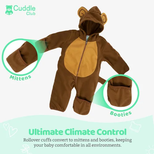 Vista 3 de Enterizo de vellón para bebé, rómper de una sola pieza con capucha para niños, ropa para exteriores, chaqueta infantil