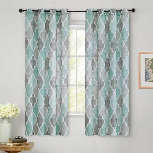 Beauoop Cortinas de lino semitransparentes de 45 pulgadas de largo, 2 paneles para dormitorio y sala de estar, gris agua marroquí, granja, con