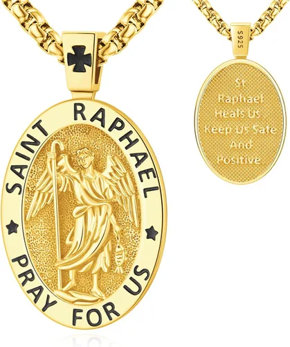 Vista 48 de Collar de San Patrono de Plata de Ley 925 St 01-Virgen María-Oro
