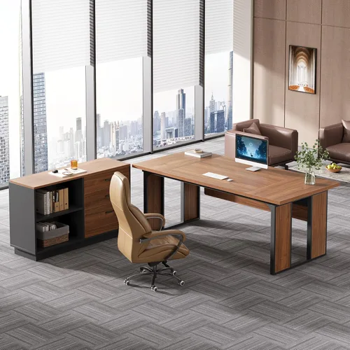 Vista 3 de Tribesigns Escritorio ejecutivo en forma de L de 63 pulgadas, mesa de oficina con cajones de 39.37 pulgadas, escritorio grande para computadora