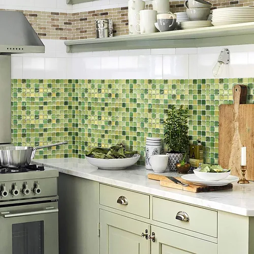 Vista 7 de Adhesivos decorativos para azulejos, lámina de azulejos ignífugos para salpicaduras en muro (verde) (10, 5.28 x 14.8 pulgadas)
