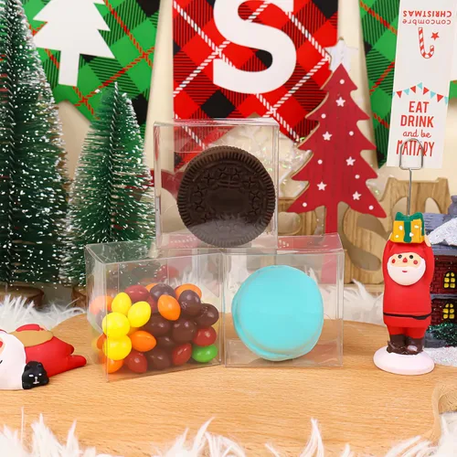 Vista 4 de 50 cajas Oreo de 2.2 x 2.2 x 1.4 pulgadas, cajas pequeñas transparentes para galletas, cajas de macarrón, cajas de dulces para pequeños regalos