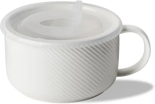 Vista 12 de Tazón de sopa de gran tamaño con asa: taza de sopa de cerámica de 38 onzas con tapa, apto para microondas, contenedor de almacenamiento de alimentos