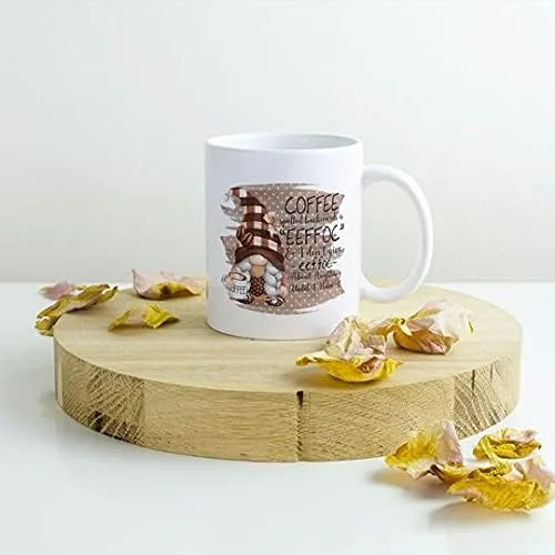 Vista 2 de Taza de café con diseño de gnomo con texto en inglés "I Don't Give Eeffoc Until Coffee M792, color blanco, 11 onzas